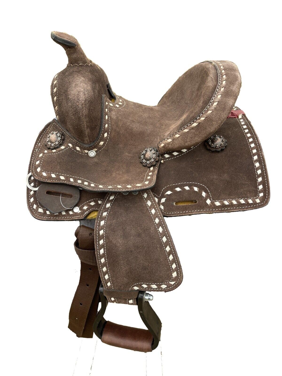 Youth Kids - Sella per pony, in pelle, stile western, 20,3 cm, con cuciture bianche, 20,3 cm