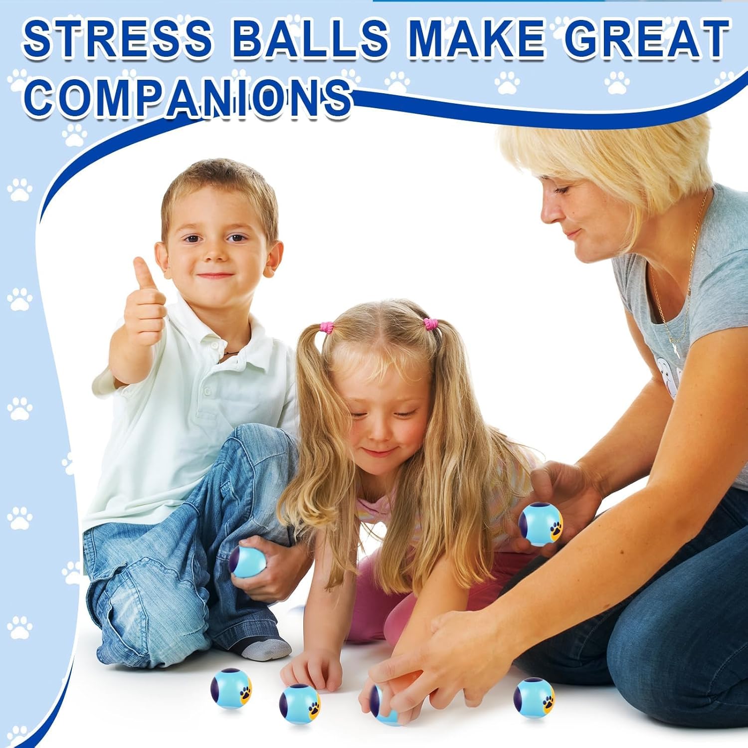 12 PCS Blue Dog Paw Stress Balls for Kids Party Favors, 1.97 Inch Anxiety Relief Fidget Sensory Toys, Blue Dog Paw Theme Squeeze Toys Bulk for Birthday Goodie Bags, Carnival Gifts & Classroom Prize