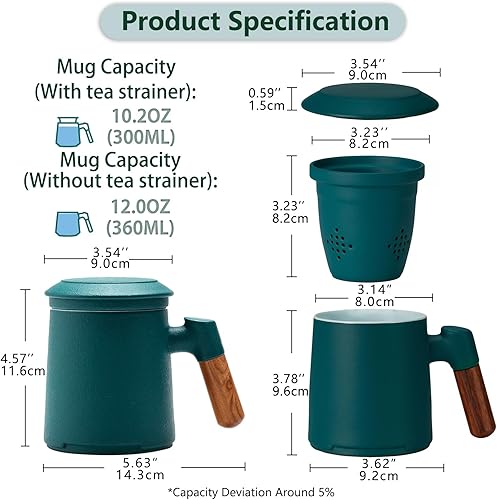 Vista 41 de ZENS Taza de té con infusor y tapa para remojar hojas sueltas, taza infusor de té de cerámica en relieve de 16.9 onzas, difusor de té con mango