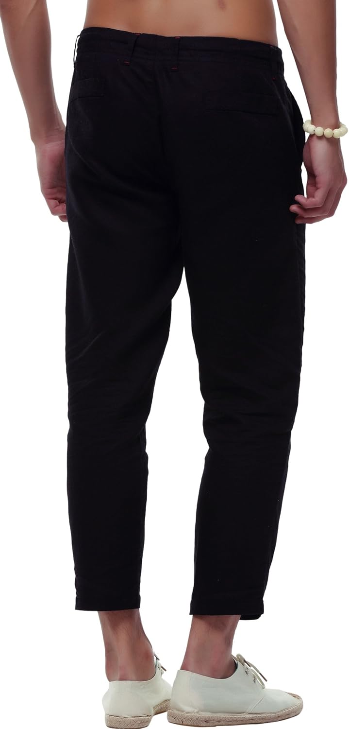 chouyatou Men's Casual Drawstring Straight Fit Beach Linen Capri Pants - Image 2