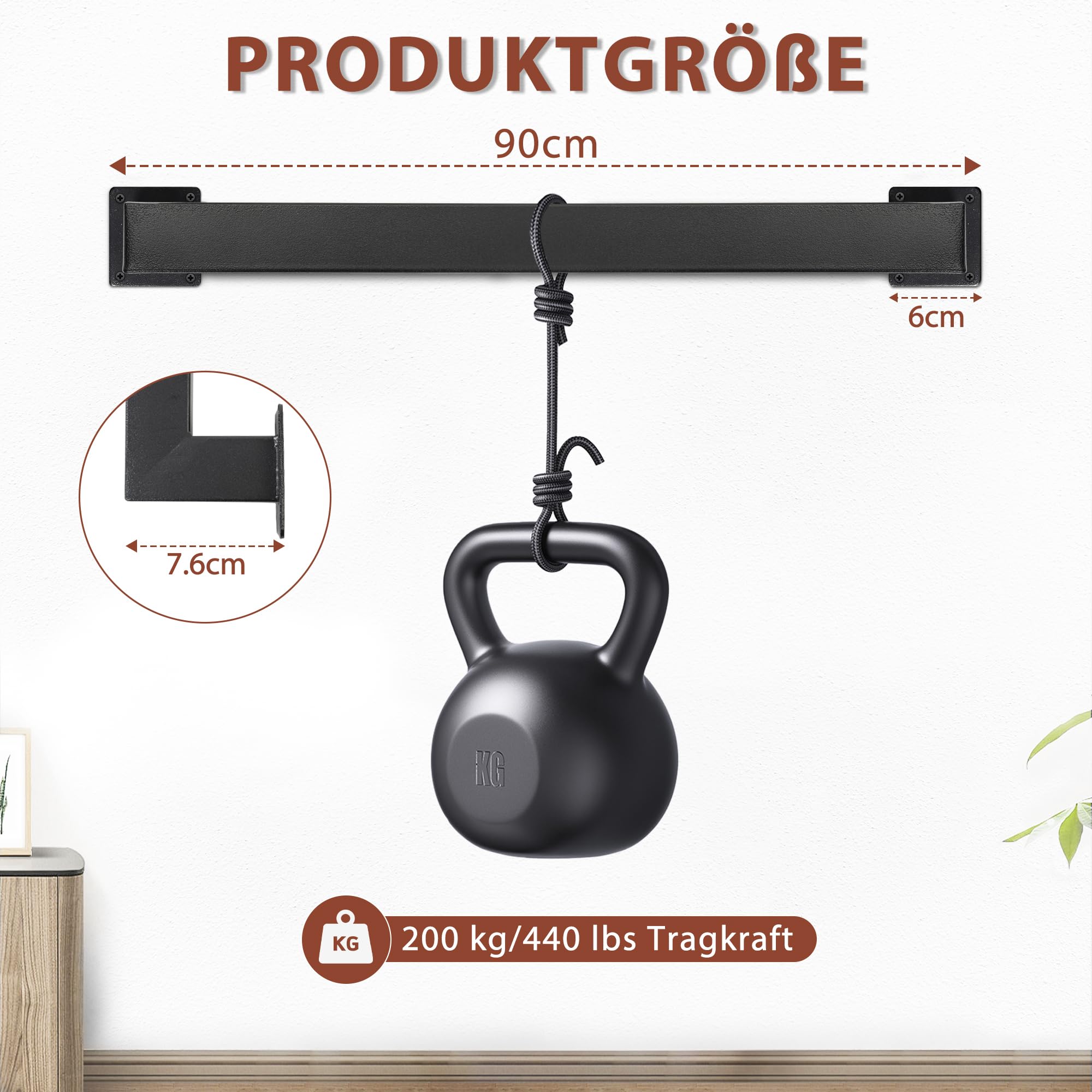 OUUTMEE Pasamanos de 90 cm de tubo cuadrado de acero al carbono, adecuado para uso interior y exterior, barandilla de escalera, altura 7,5 cm, negro