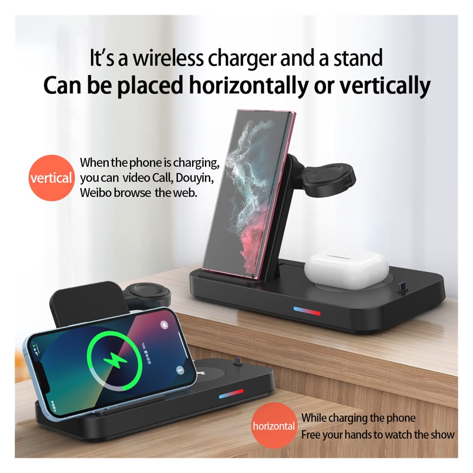 Support de Chargeur sans Fil Station Charge Rapide 30W for écouteur téléphone Montre Compact et Puissant(Blanc)
