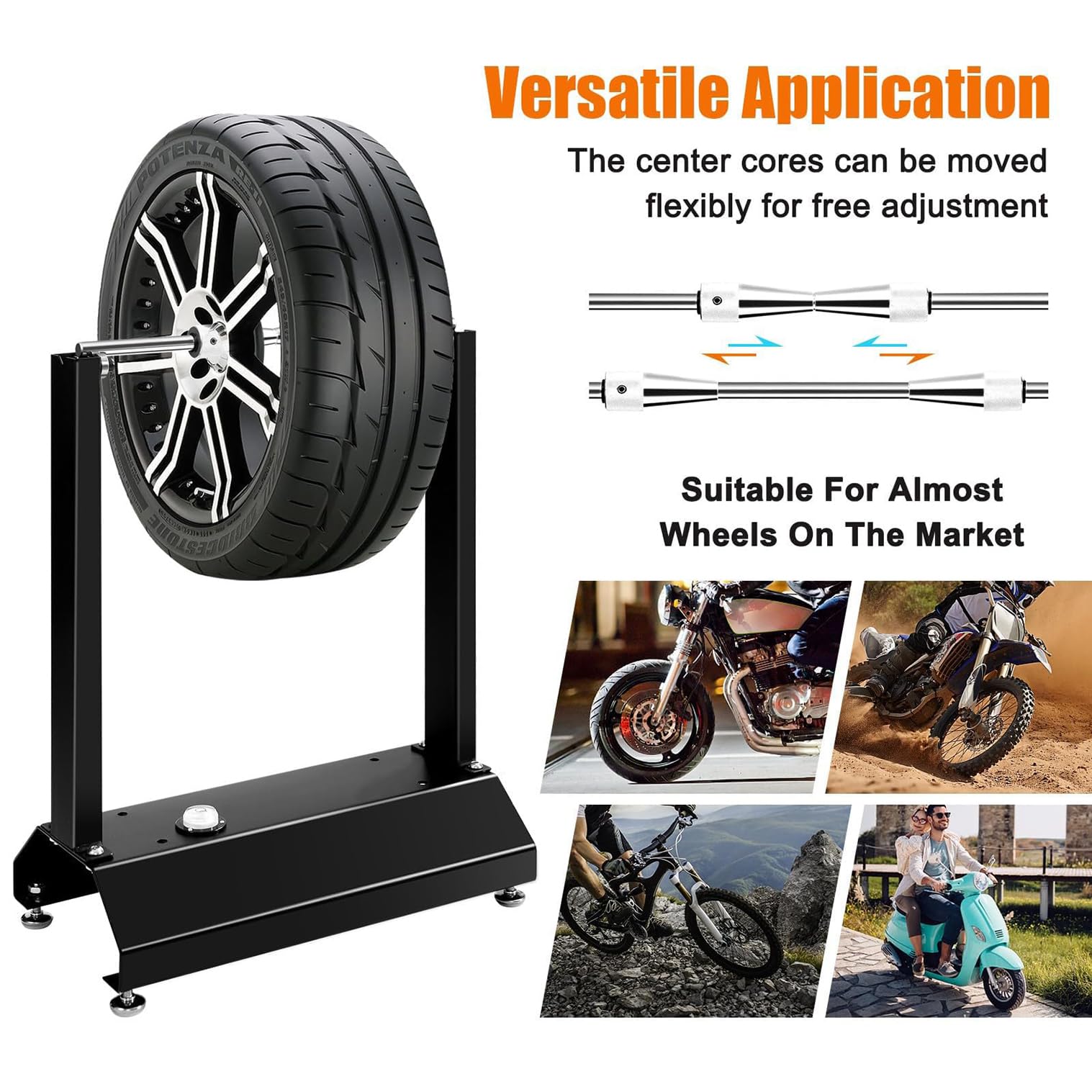 Balanceador De Ruedas para Bicicletas De Motocicleta, Equilibrador De Ruedas De Motocicleta De Servicio Pesado, Balance De Elevación De La Rueda De Bicicleta con Conos Centrados Ajustables, Adecuados