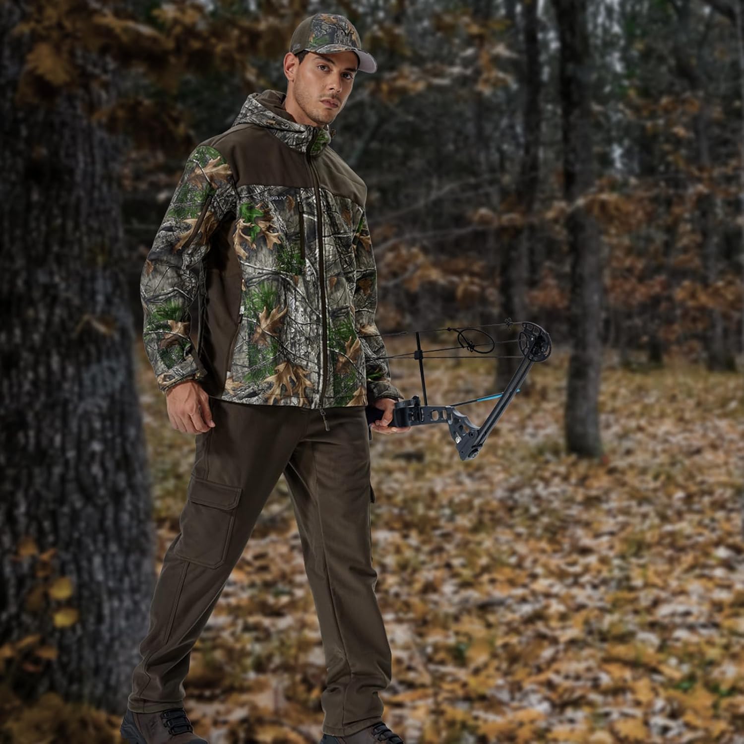 LOOGU Men's Fleece Lined Insulation Camo Hunting Pants Windproof Water-Resistant Softshell Tactical Pants for Men