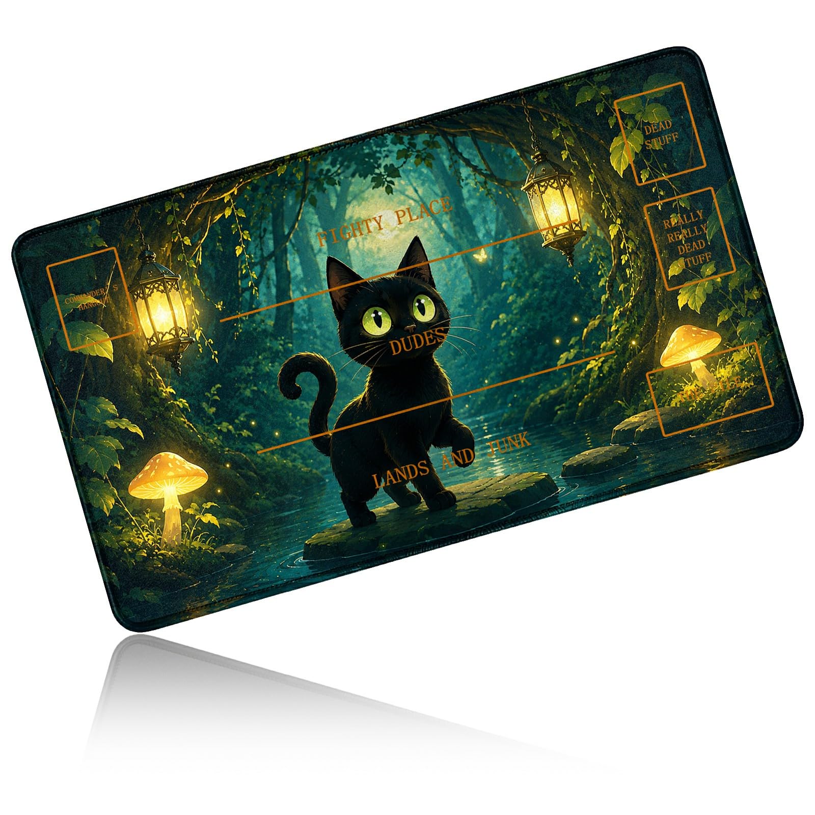 Dikoer for MTG/TCG Playmat w/Zones Commander Deck Mat, Lantern Black Cat — image 1