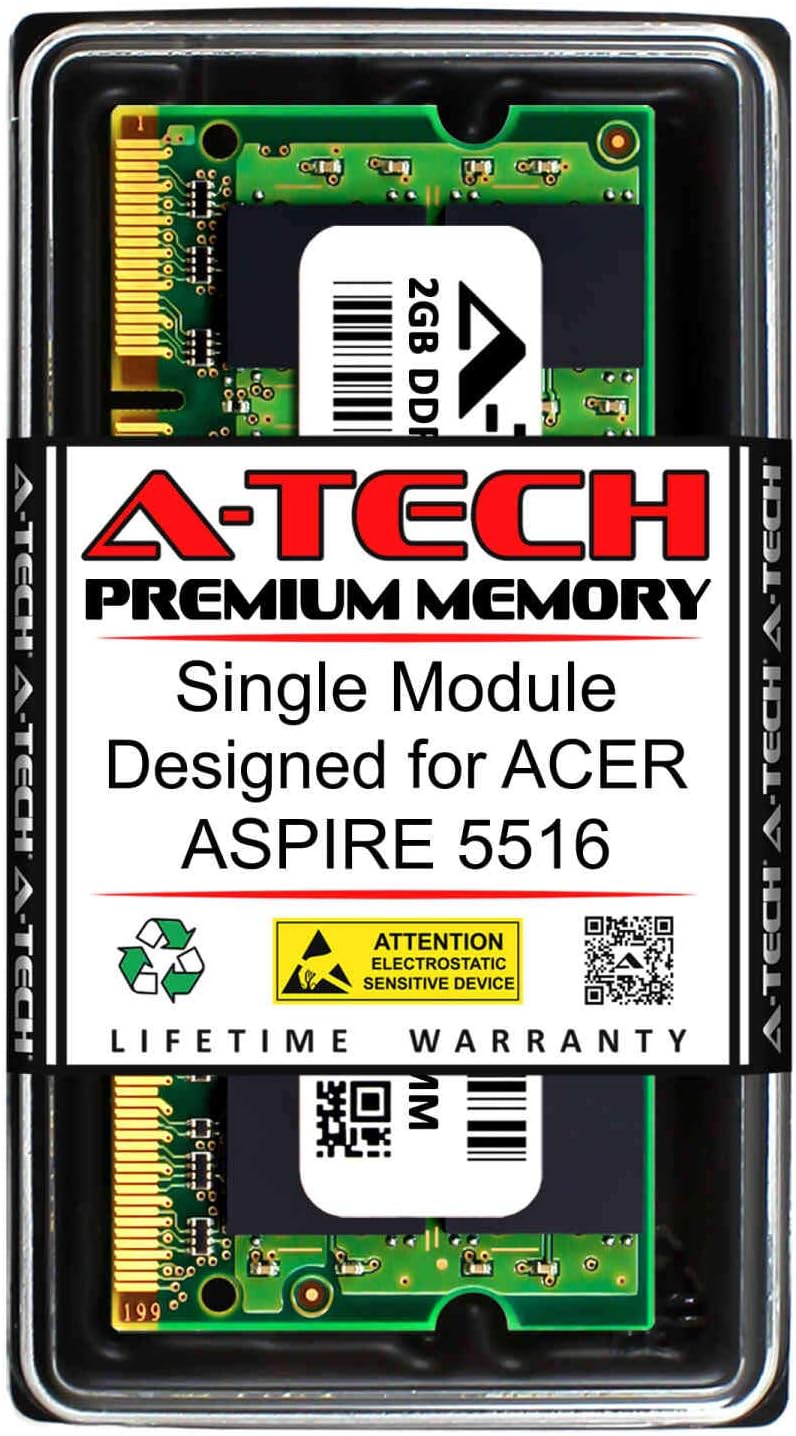 A-Tech 2GB RAM for ACER Aspire 5516 | DDR2 667MHz SODIMM PC2-5300 200-Pin Non-ECC Memory Upgrade Module