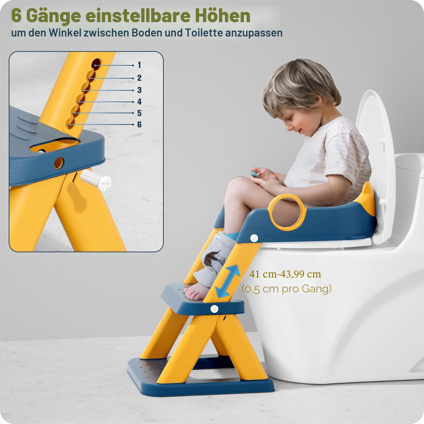 Toilettenleiter für Kinder, Upgraded Kindertoilette für Jungen und Mädchen, 2 in 1 Kind Toilettensitz mit Treppe, Spritz und Rutschfestes Trittbrett