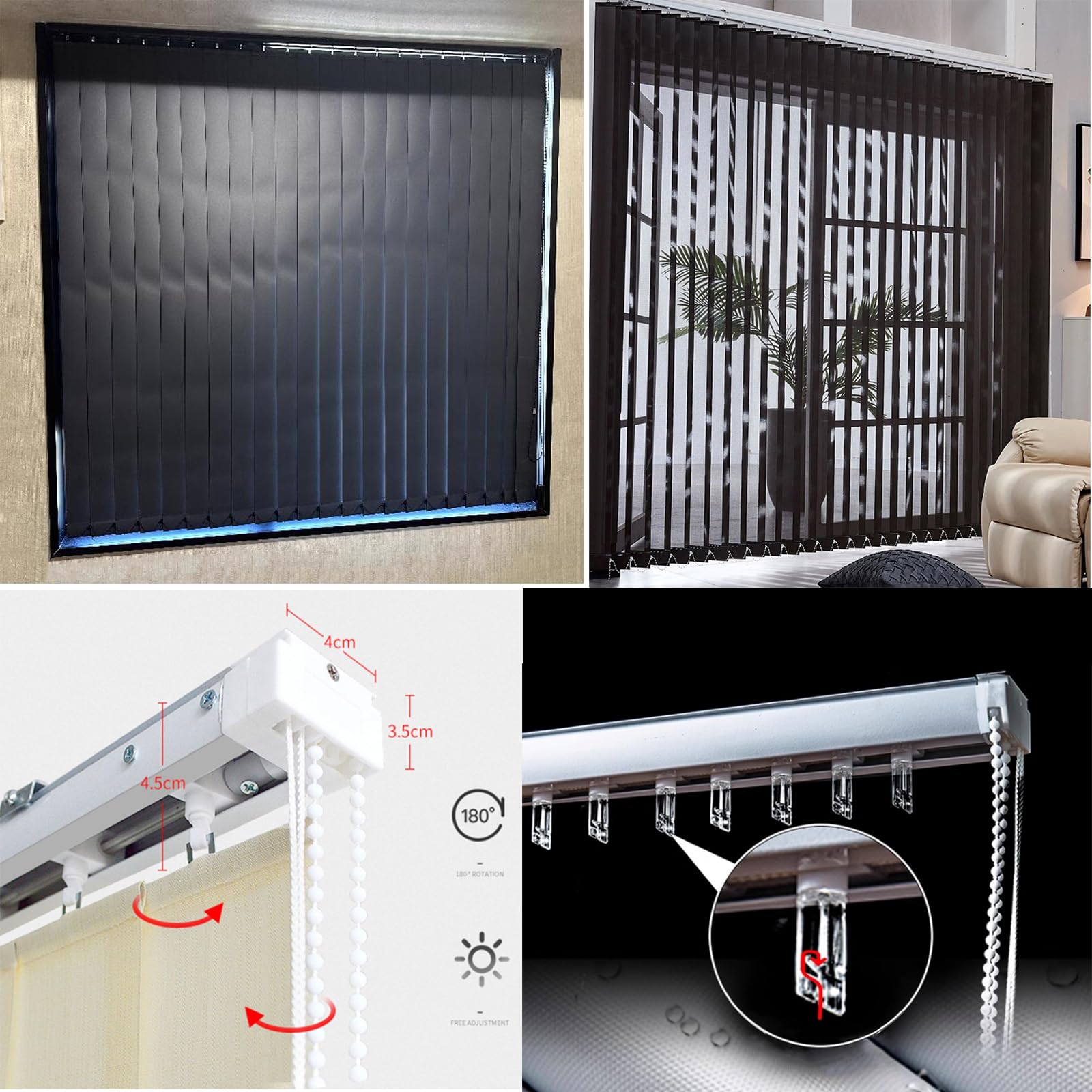Lamellenvorhang Schwarz Nach Maß Vertikaljalousie Vertikalanlage Schiebevorhang Raumverdunkelnd Sonnenschutz Blendschutz,für Fenster Zuhause Büro,inklusive Montagematerial (140cm x 150cm)