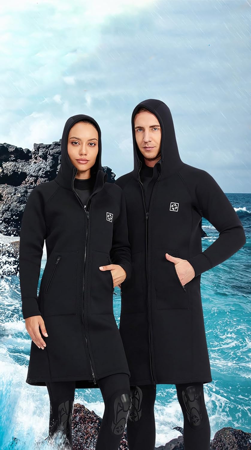 3mm Men's and Women's Windbreaker All-in-one Diving Long Trench Coat Waterproof Cold Sun Proof Hooded Diving Jacket Neoprene Surf