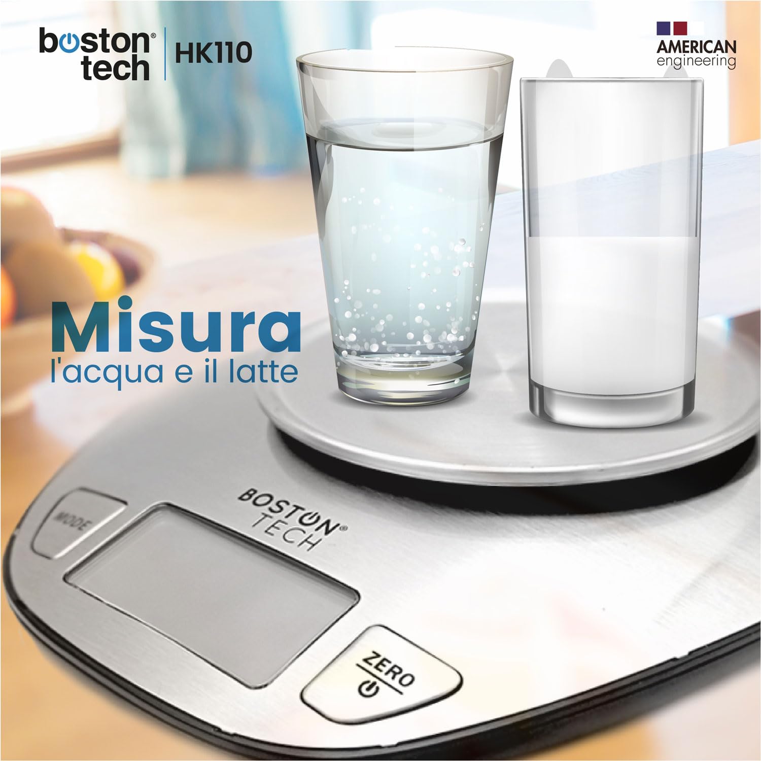 Bilancia da Cucina Digitale 5kg Acciaio Inossidabile con Ciotola Rimovibile, Alta Precisione, Display LCD Retroilluminato, Funzione Tara, Impermeabile, Ricettario Incluso, Boston Tech
