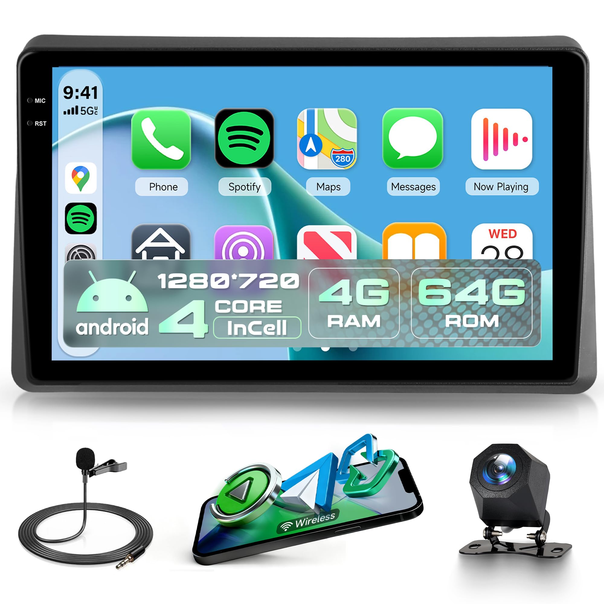 4G+64G Android Radio Coche para Renault Master 2019-2022 Inalámbricos Carplay Android Auto 9 Pollici Incell Pantalla Táctil Radio GPS Navi WiFi Mirror Link Bluetooth FM/RDS EQ/USB/SWC Cámara Trasera