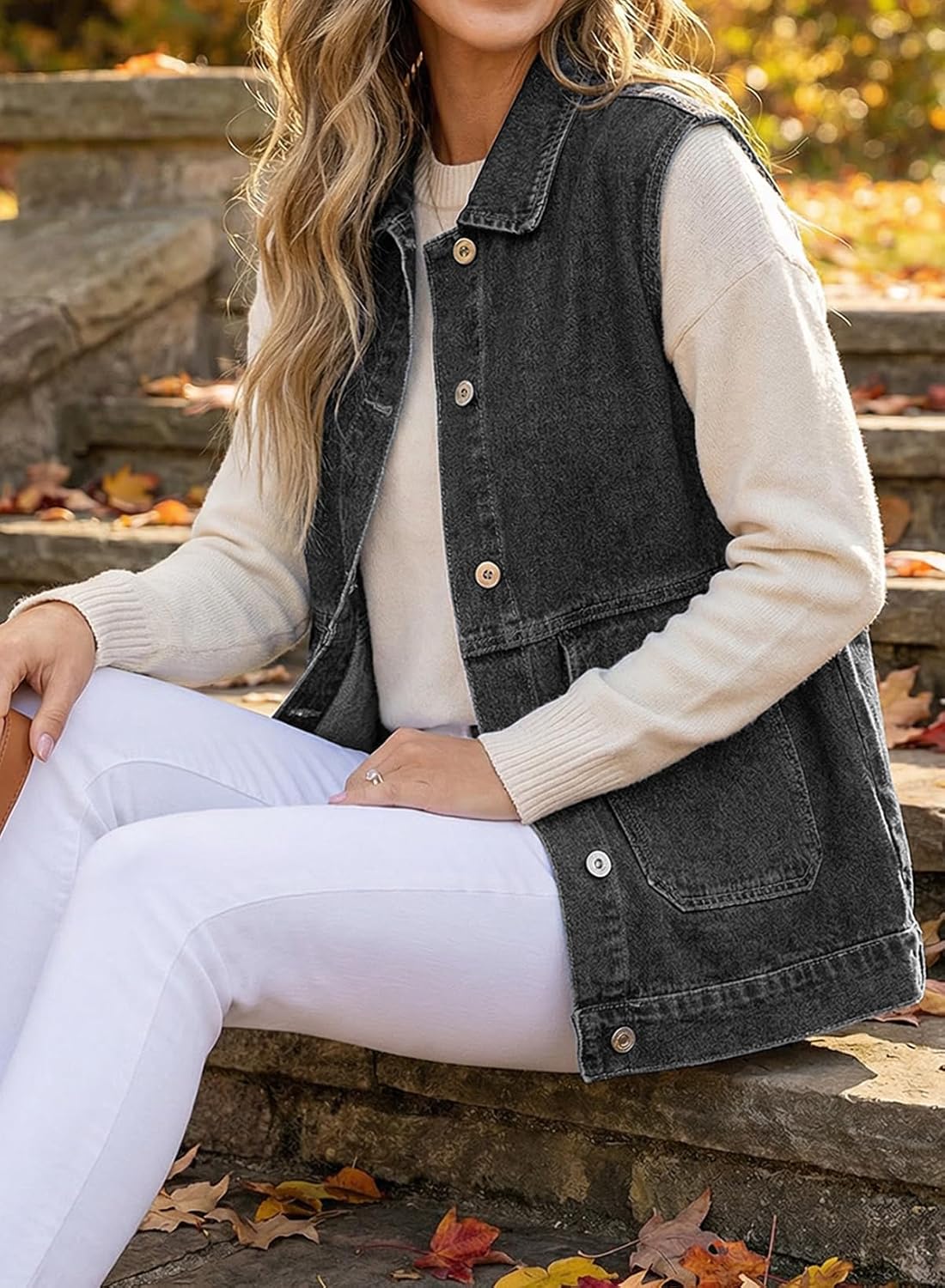 Dokotoo Women's Button Down Denim Vest Sleeveless Jean Jacket with Pockets Classic Cotton DenimTop - Image 5