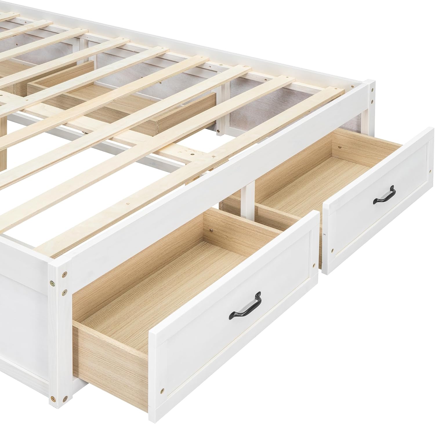 Bellemave Full Size Platform Bed with 6 Drawers, Wooden Full Bed Frame with Storage and Wood Slat Support, Rustic Style (Antique White)