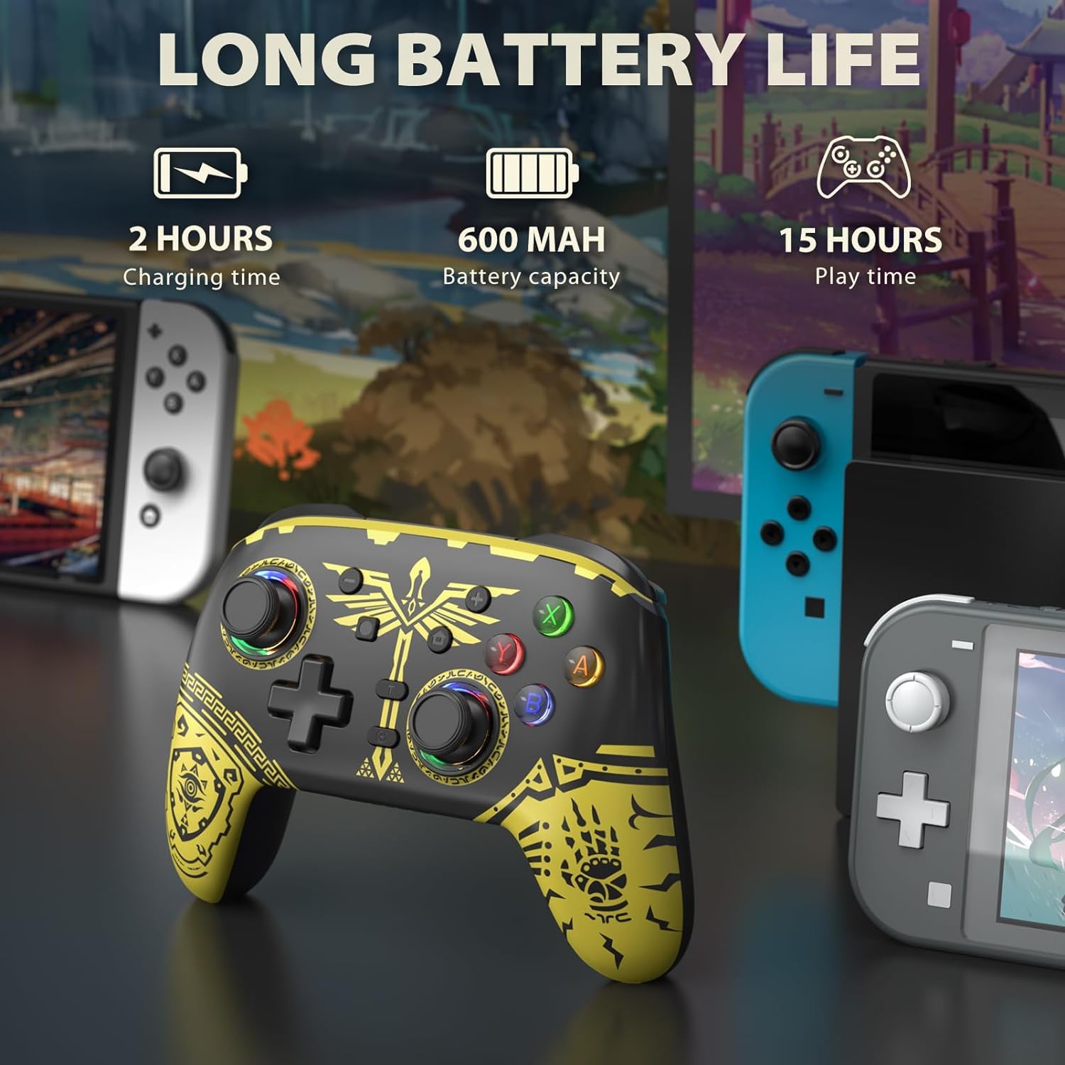 YTEAM Wireless Controller für Switch/OLED/Lite, Bluetooth Gamepad mit LED, Vibration, Turbo, Bewegungssteuerung, kompatibel mit PC, Android, Apple MFI, Steam