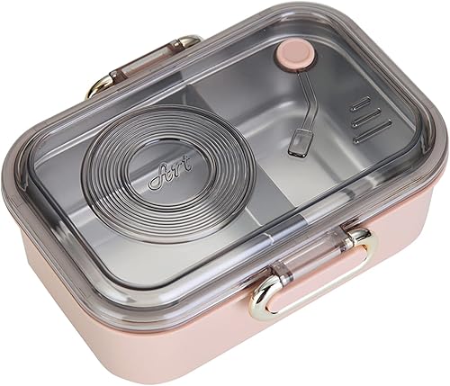 GEMU-HOME Fiambrera Bento de acero inoxidable a prueba de fugas, contenedor portátil de almacenamiento de alimentos con divisor (rosa)