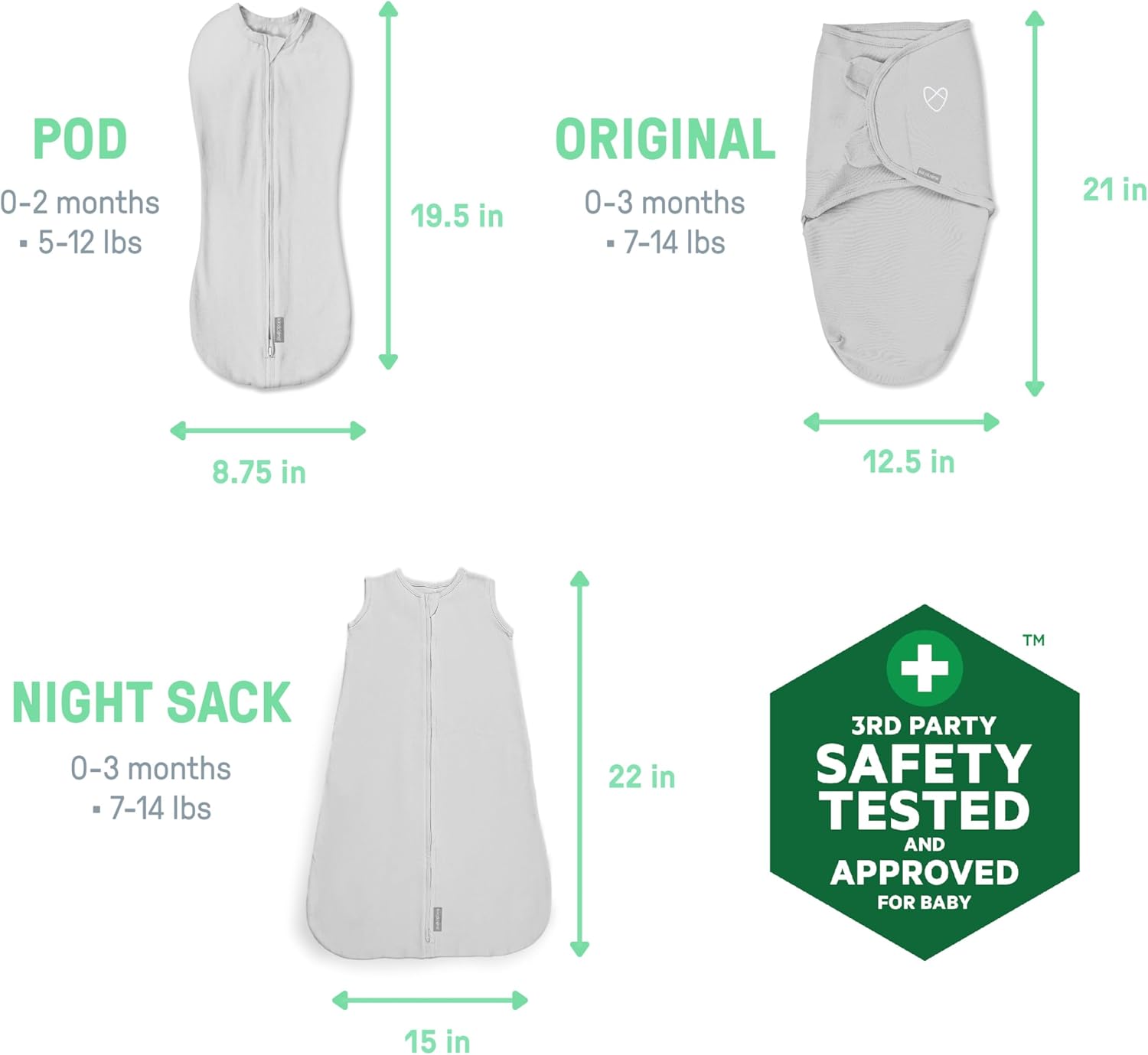 SwaddleMe by Ingenuity Comfort Pack Baby Swaddle Set, Size 0-3 Months, 5-14 Pounds, SwaddleMe Pod, Original Swaddle, Night Sack, 3pk - Little Bees