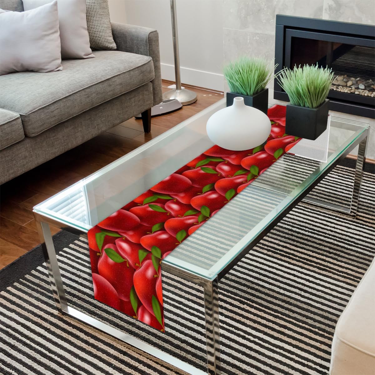 Apples Fruits Linen Table Runner 108 x 13 inches, Kitchen Dining Table Runner Decor for Housewarming Holiday Wedding Home Decoration