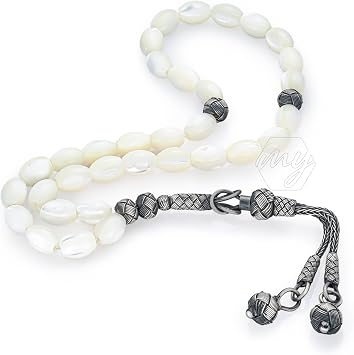 1000 Ct Silver Kazaz Rice Mother of Pearl Islamic 33 Prayer Beads Tasbeeh