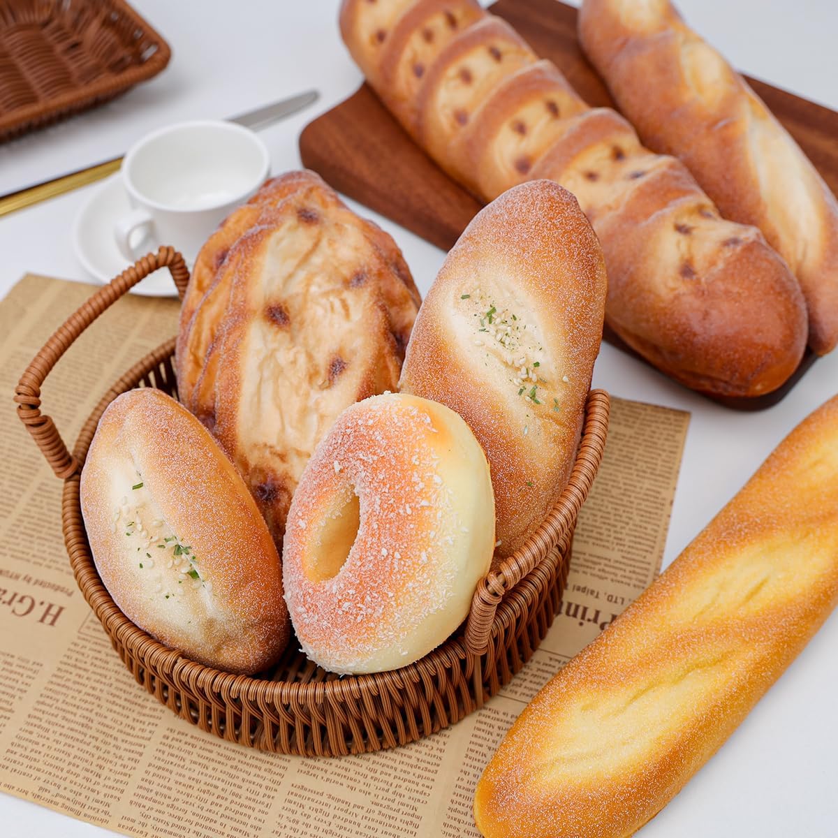 7pcs Artificial Bread Decoration Set, Fake Bread Donut Baguette image 4