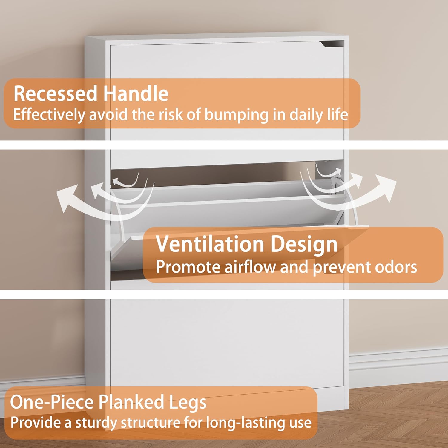 Shoe Storage Cabinet, Wood Shoe Organizer for Entryway with 3 Flip Drawers, Freestanding Shoe Rack with Adjustable Shelf, Narrow Shoe Dresser for Front Door Entrance(White, 47.2" x 31.5" x 9.25")