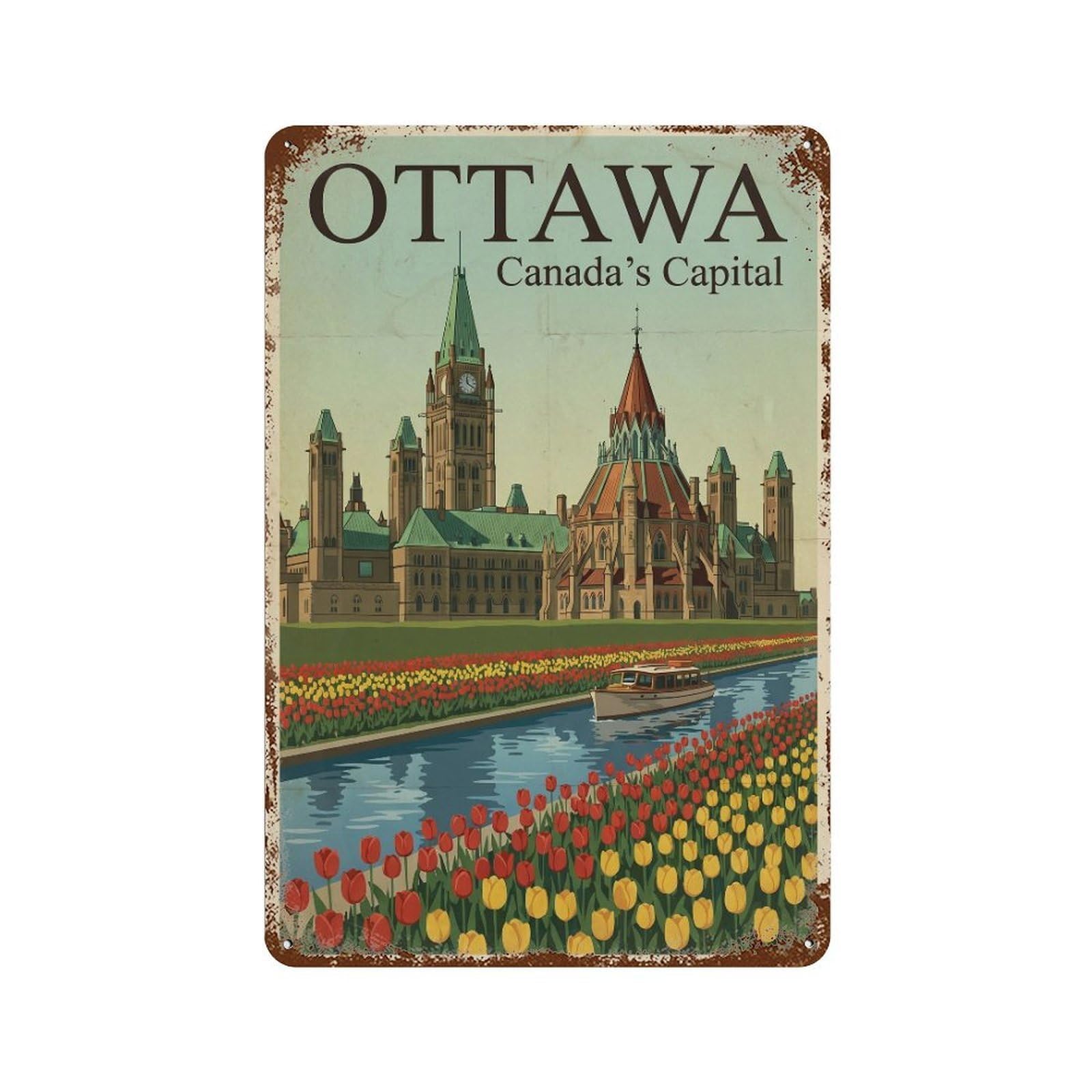 Metal Tin Sign Vintage Travel Canada Ottawa 1