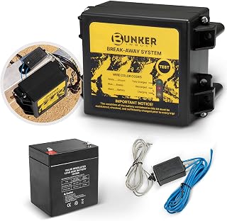 BUNKERINDUST Trailer Brake Breakaway Kit with Charger, LED Display, 12V 5Ah Battery & Switch for Safe Towing