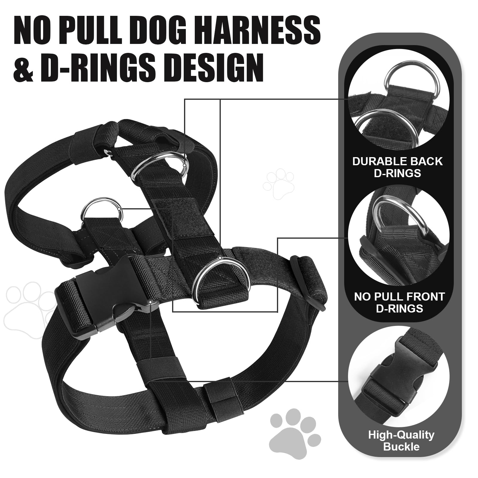 Pettorina Cane Taglia Grande Media Piccola, Pettorina Antifuga Regolabile con Ganci in Metallo, Pettorine Morbido Confortevole Imbottito Petto per Addestrare Le Passeggiate (Nero, XL)