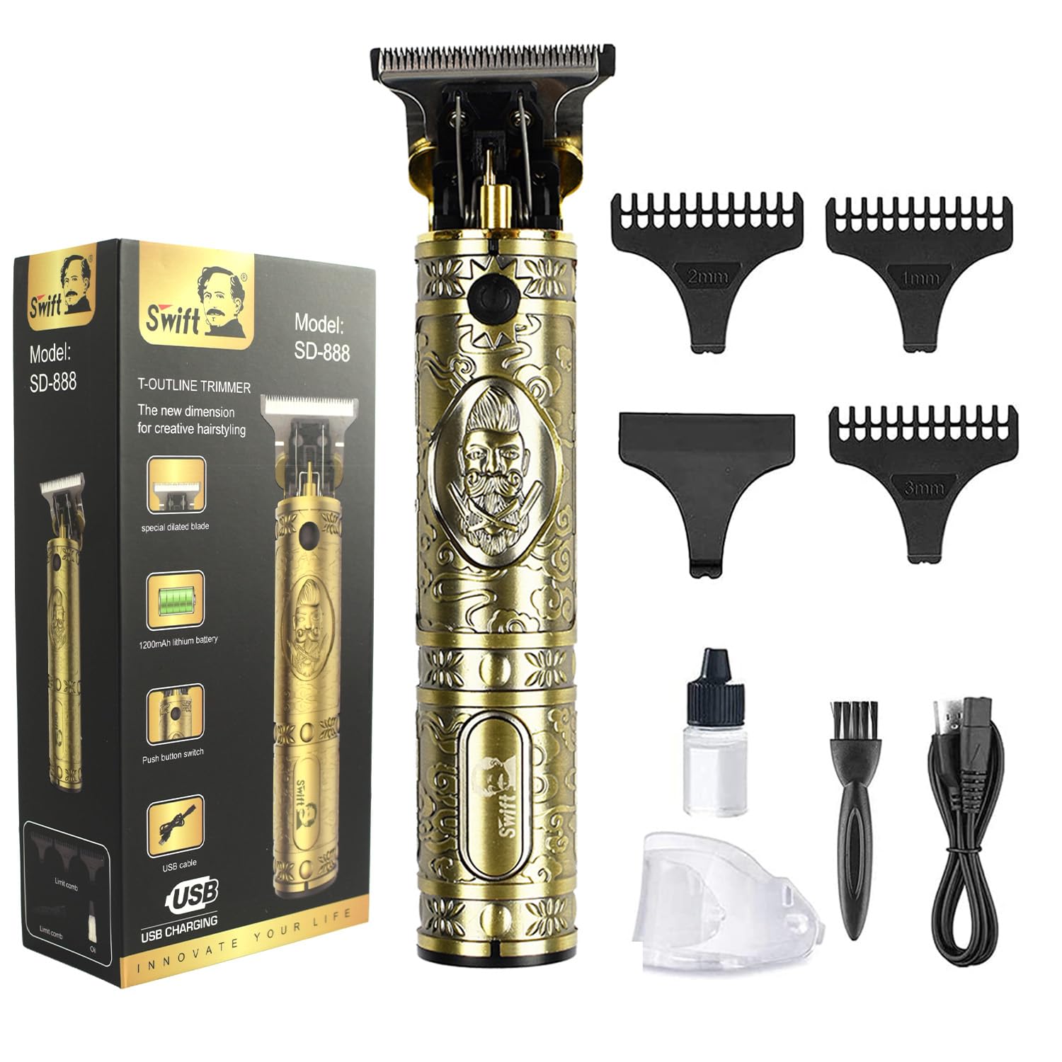 Professional Hair Clippers for Men Outliner Grooming Beard Trimmer Close Cutting Salon Cordless Rechargeable Quiet Cord And Cordless Shavers (SD-888)