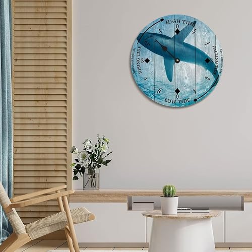 Miniatura 5 de Reloj de marea de tiburón bajo el agua, reloj de pared, funciona con pilas, gran tiburón blanco, decoración de pared para sala de estar, dormitorio,