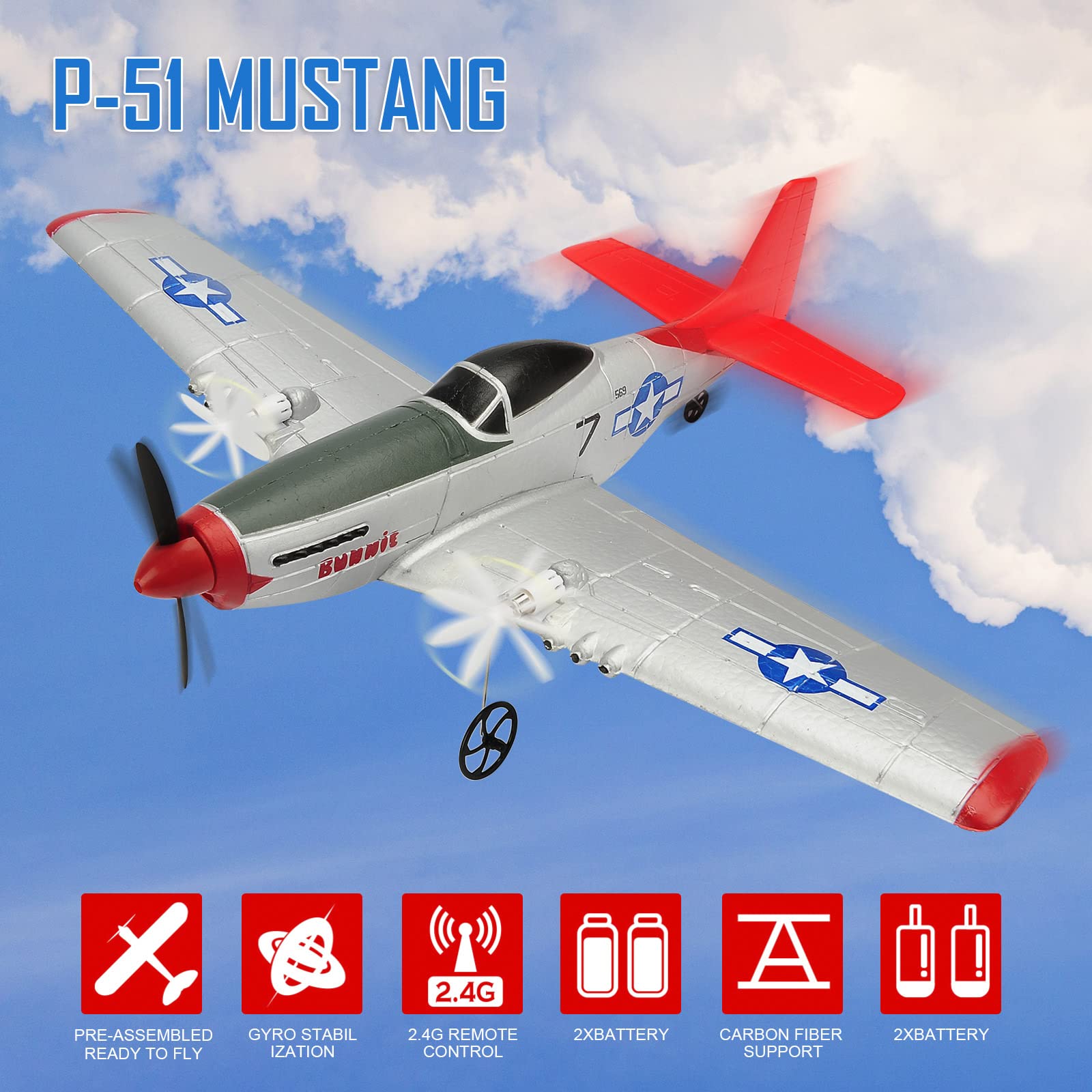 Buy P51 Mustang RC Plane, 2 Channel 6axis Gyro Remote Control