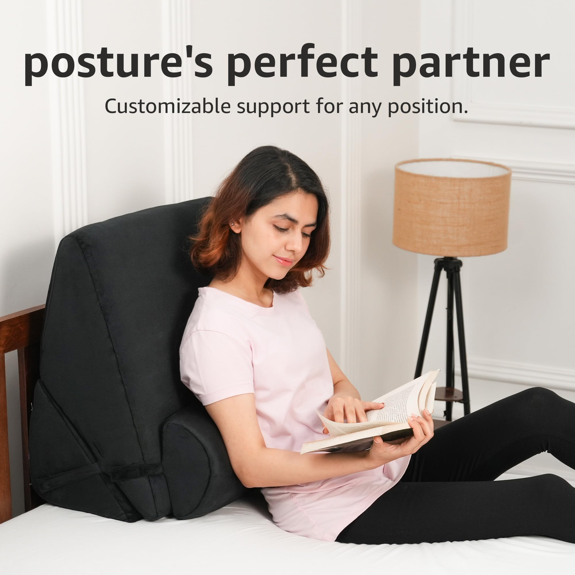 Amazon Basics Orthopedic Adjustable Wedge Pillow-Memory Foam with Head Rest-Back Support for Bed, Leg Elevation, Acid Reflux, GERD, Snoring |6 Months Warranty-Soft Washable Cover-Black,38 x 57 x 53 CM - Image 4 thumbnail