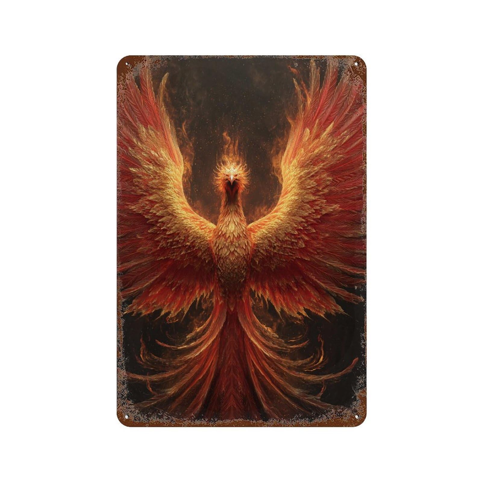 Vintage Rust Metal Sign with Phoenix Rising Mythical Firebird Artwork Design 11.8"x7.9", for Office, Studio And Wall Decor, Farmhouse Wall Decor