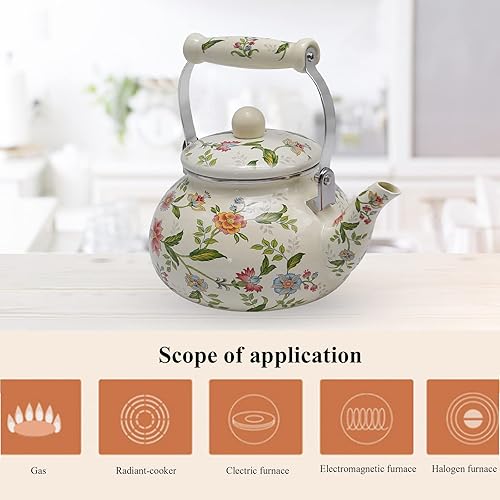 Miniatura 12 de Tetera de agua colorida, tetera para estufa, tetera grande de porcelana superior esmaltada, 2.5 L, diseño clásico retro (estilo 1) Estilo 1
