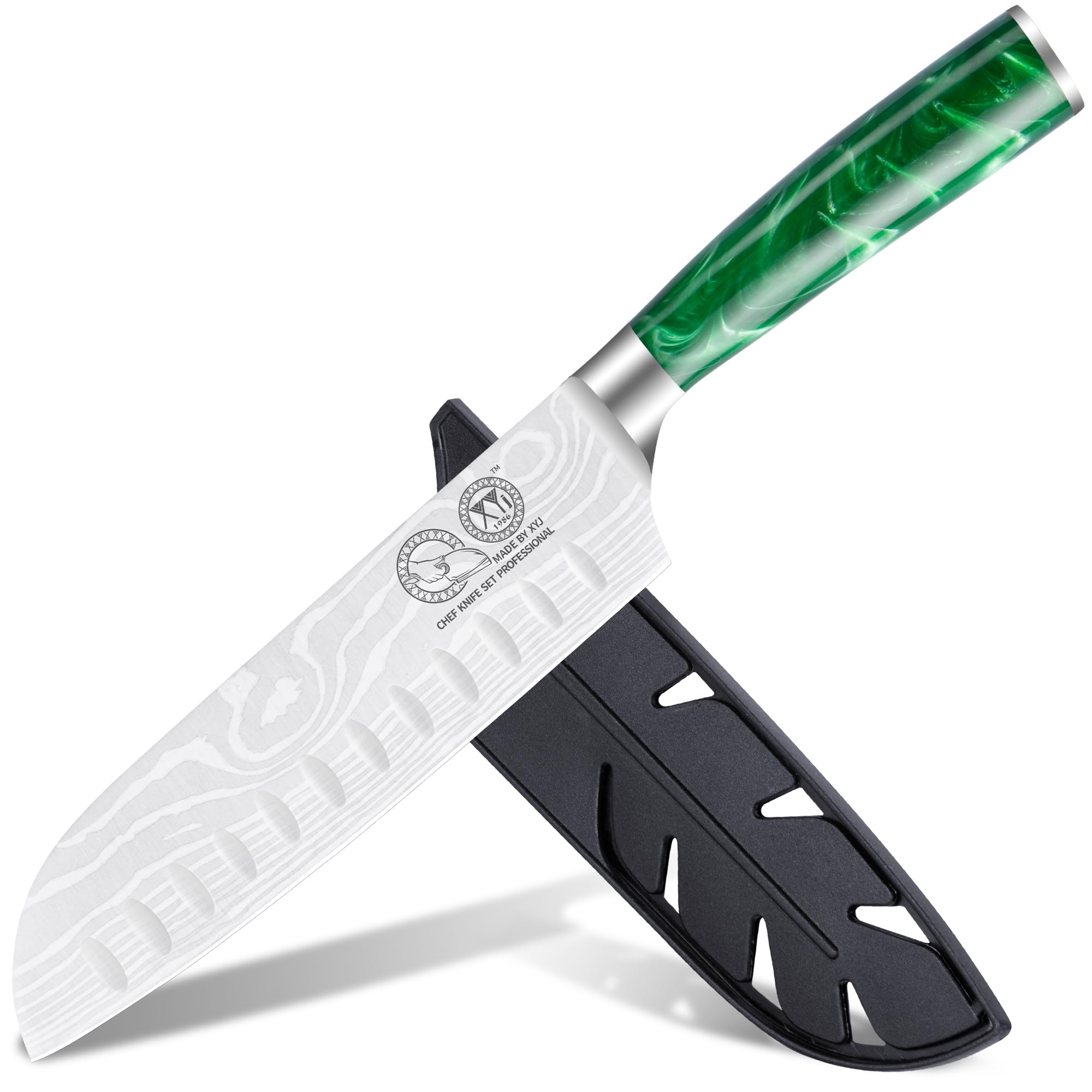 XYJ cucina verdura coltello in acciaio inox 7 pollici rasoio affilato giapponese Nakiri coltello, mannaia di carne, affettare cucina chef coltello con copertura, manico ergonomico