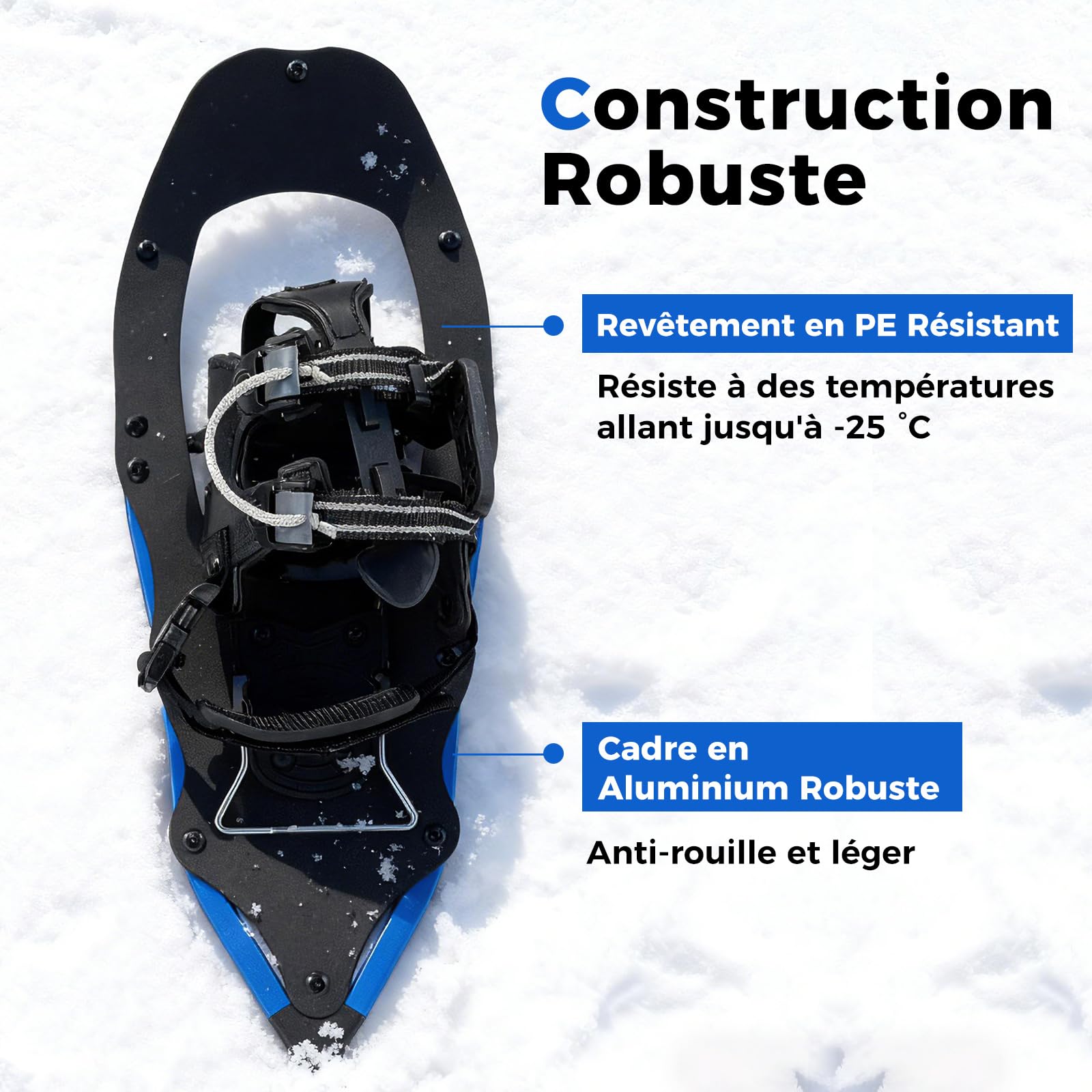 COSTWAY Set de Raquettes à Neige avec Bâtons de Trekking, Chaussures Neige Tout-Terrain en Aluminium, Rembourrage EVA à Sangle Unique Repose-Talon Barre Pivotante Sac de Transport
