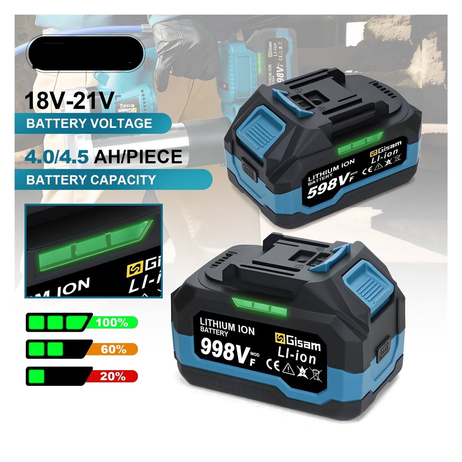 Batteria ricaricabile agli ioni di litio - Compatibile con Gisam le batterie for trapano a batteria/chiave senza spazzole/cacciavite da 18 V(1x598VF)