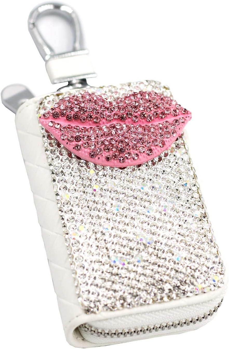 Bling Car Key Holder Leather Auto Key Case Car Leather Holder Cover Case with Bling Rhinestones