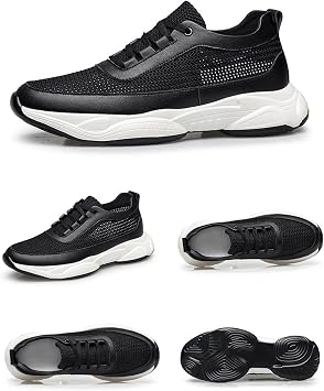 AIRFUL Men's Elevator Sneakers 2.36Inchs Invisible Height Increasing Taller Shoes Lace Up Leather Fashion Sneakers for Male (Color : White, Size : 4.5 UK)
