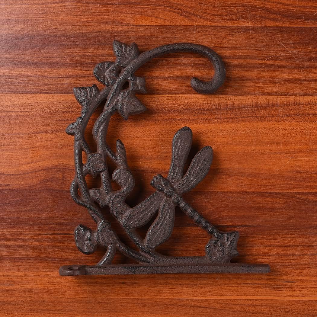 BRASSTAR Cast Iron Hanging Hook Wall Mount Bracket Dragonfly Pattern for Hanging Plants Outdoor Flowerpot Bird Feeders Rustic Antique Style Garden Decoration TQGJPT109