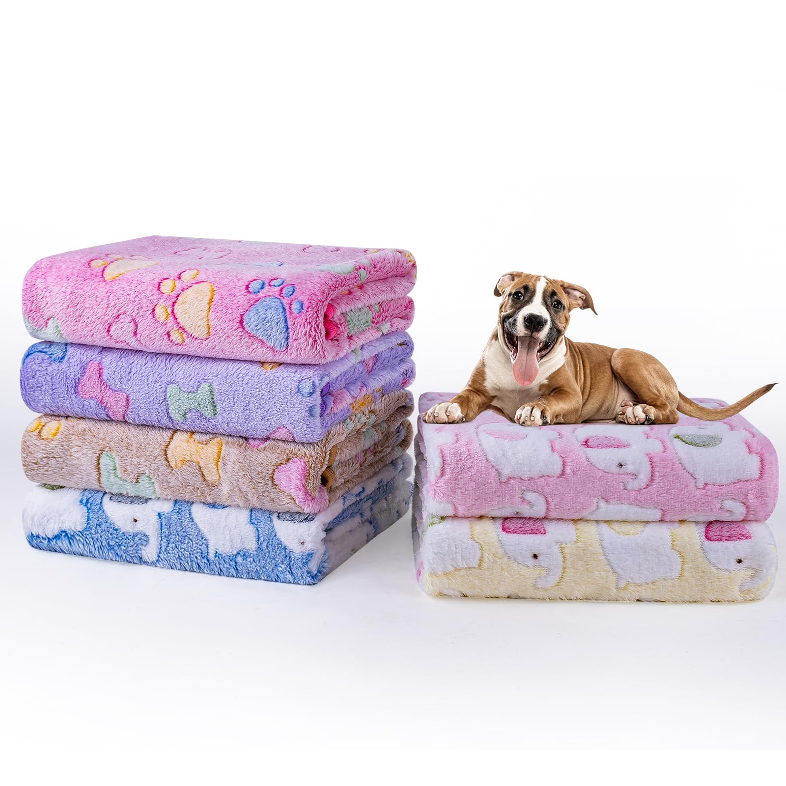 Dono 1 Pack 6 Dog Blankets, Soft Fluffy Fleece Pet Blanket Warm Sleep Mat Paw Print Design Puppy Kitten Throw Blankets Doggy Blanket for Dogs