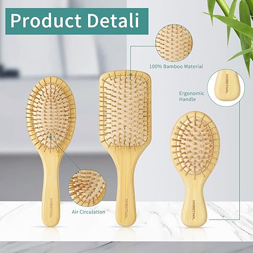 Miniatura 3 de Juego de cepillo y peine de bambú para cabello para mujeres, hombres y niños, cepillo de púas anchas de madera de bambú natural y peine de cola -