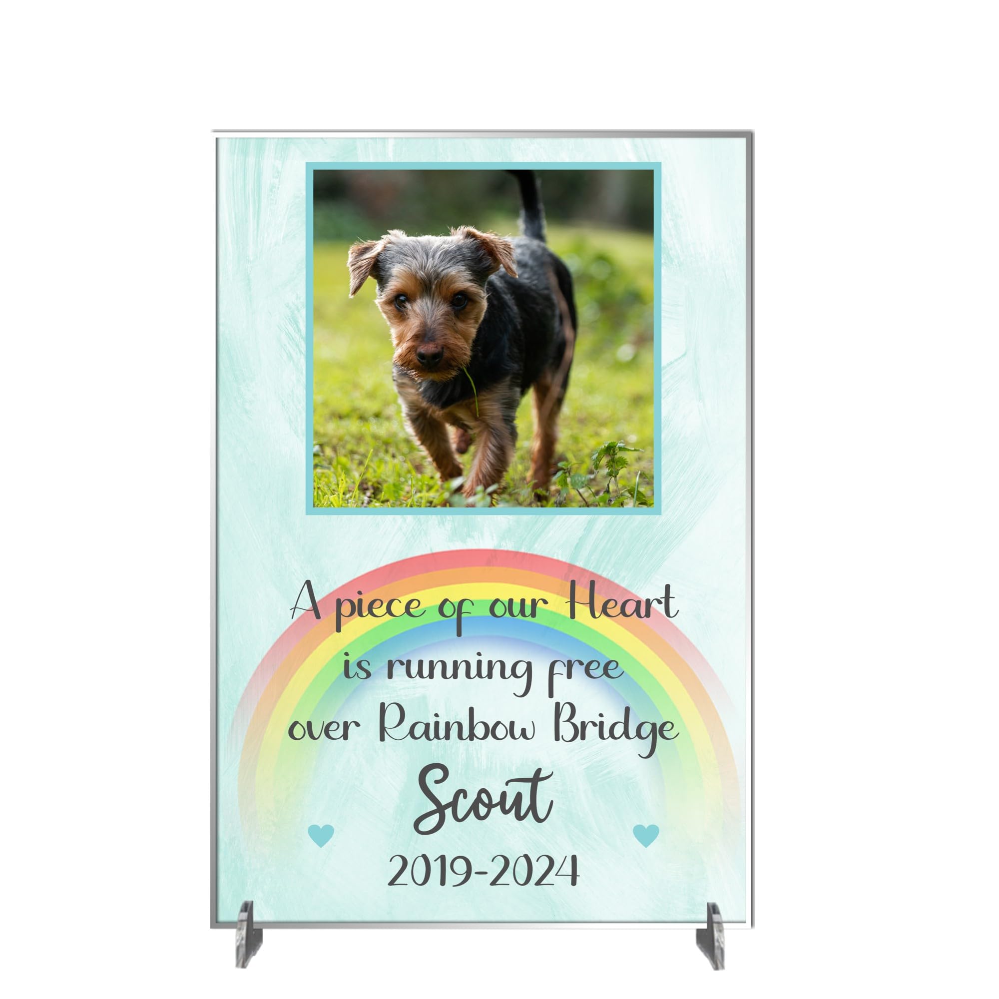 Personalised Pet Bereavement Photo Plaque with Custom Text - Available in MDF or Acrylic, Choice of Colours, Size 148mm x 210mm 'In Loving Memory' Tribute for Pets (Acrylic A5 21cm x 15cm, Mint)