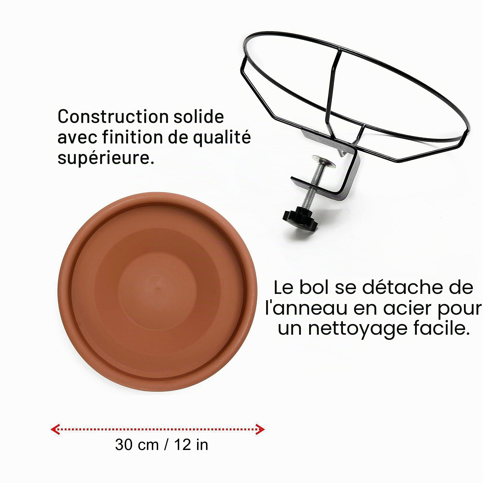 Hanizi Baignoire pour Oiseaux, 30,5 cm, Balustrade de Balcon, Bains d'oiseaux Non chauffés, Baignoire pour Oiseaux, Pince Amovible
