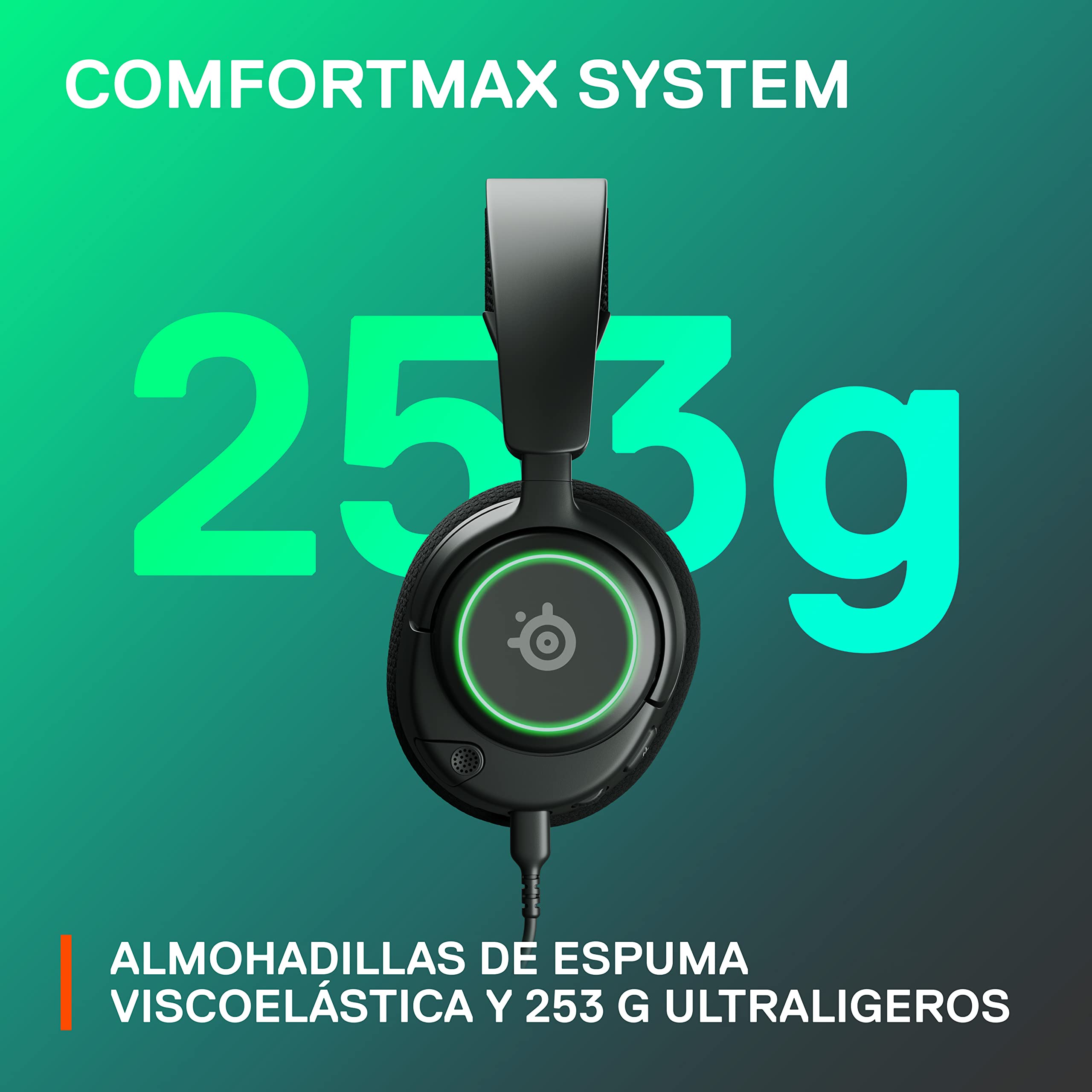SteelSeries Arctis Nova 3 - Cascos Gaming Con Cable Multisistema - Controladores Hi-Fi - Audio espacial 360° - Luces RGB - Almohadillas de espuma con memoria - Ultraligeros - PC, PS5, PS4, Switch
