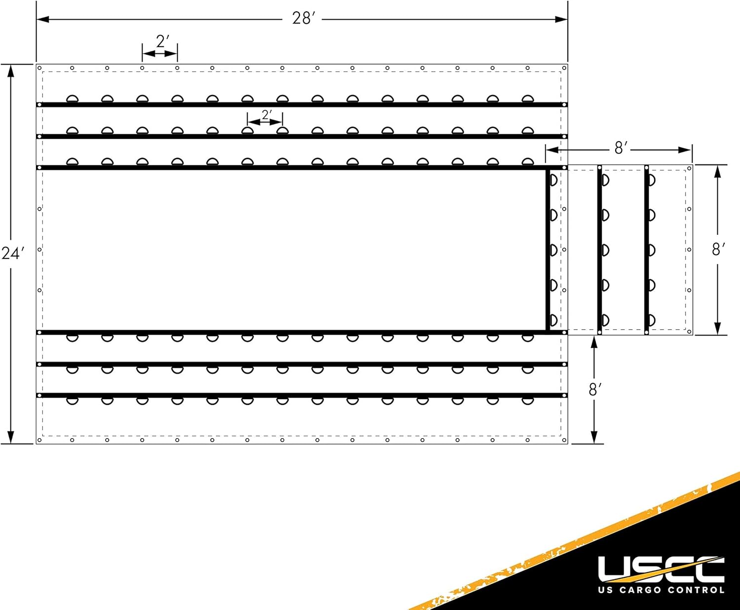 US Cargo Control (2) 24 x 28 ft. Lightweight Flatbed Tarps and 100 Rubber Tarp Straps