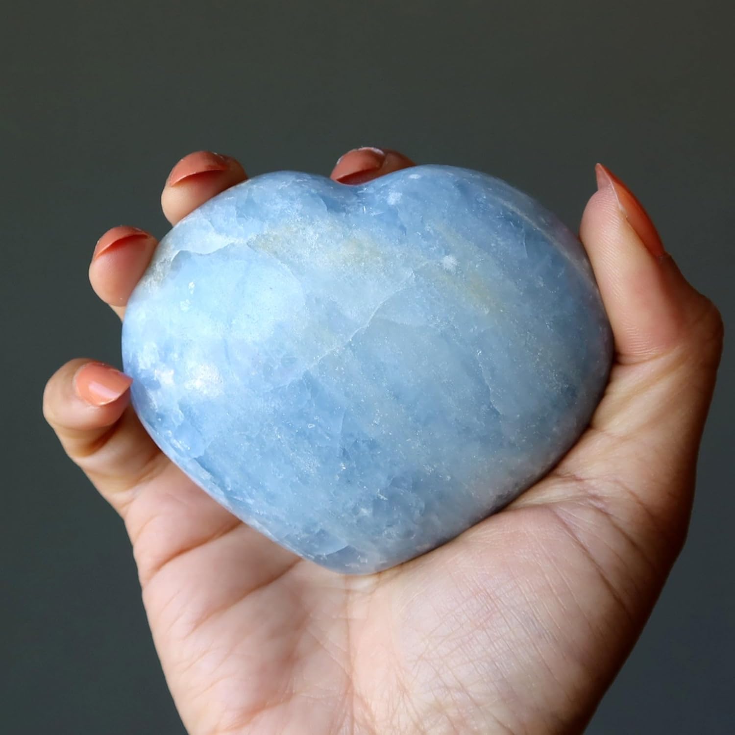 Blue Calcite Heart Dreamy Desires Sweet Love Crystal Stone 3.25-3.5 Inches