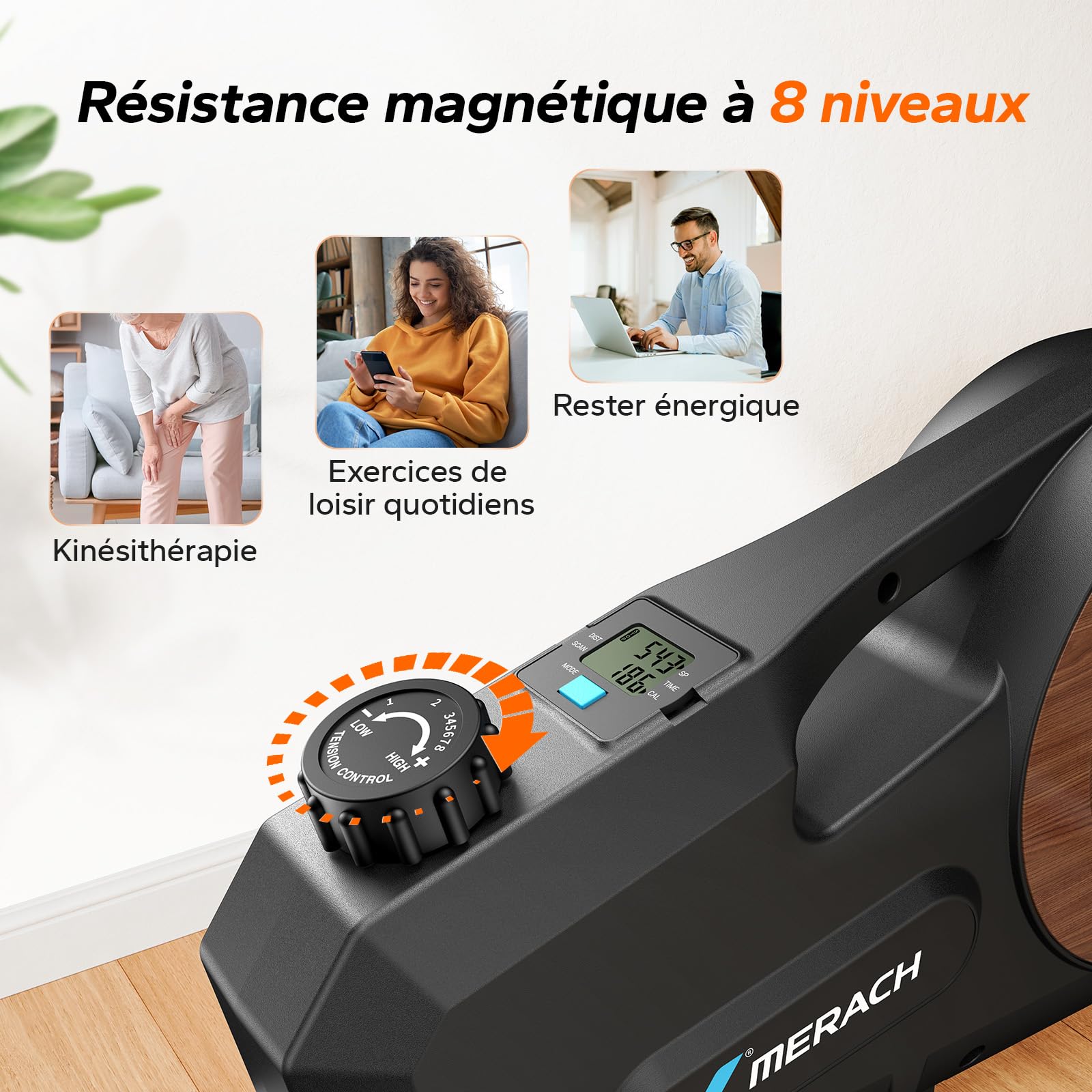 MERACH Pedalier D'Appartement,Mini Vélo D'Appartement,Vélo Bureau Maison Extra Silencieux avec écran LCD et 8 Niveaux de Résistance Magnétique Intelligente pour Bras et Jambes