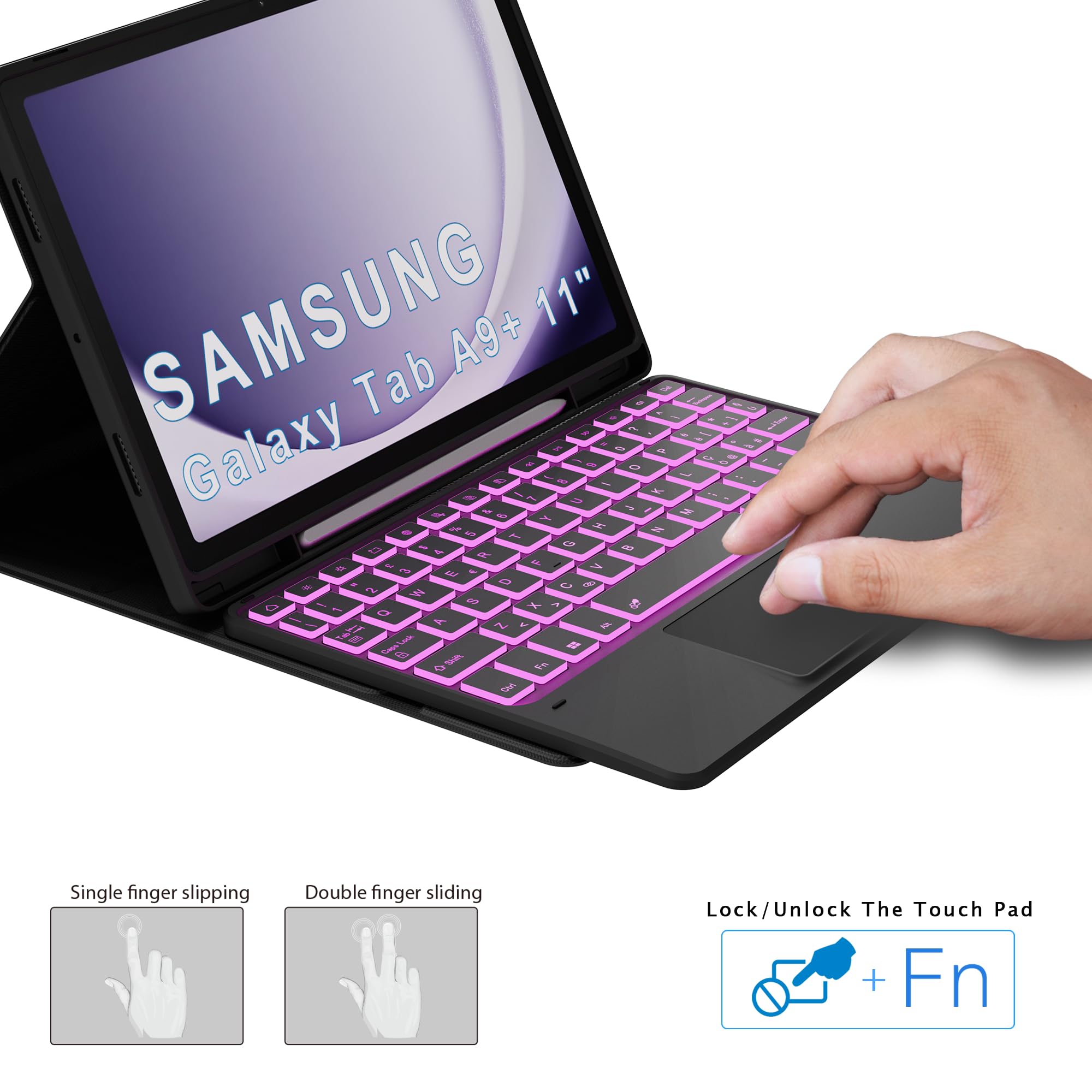 VANKEYPAD Tastiera Custodia per Samsung Galaxy Tab A9+ 11 Pollici (SM-X210/X216/X218) - con Touchpad Tastiera Bluetooth Rimovibile - per Galaxy Tab A9 Plus 11" 2023 Custodia QWERTY Italiano, Nero