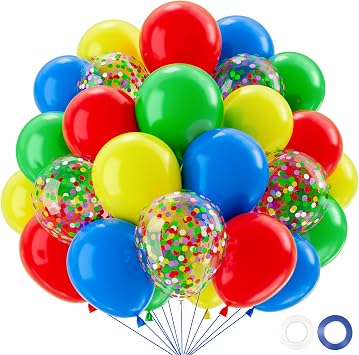 QIFU Rainbow Balloons-50Pcs Blue Yellow Red And Green Balloons Confetti Latex Balloon Party Decorations For Kids' Birthday Party Easter Carnival Circus