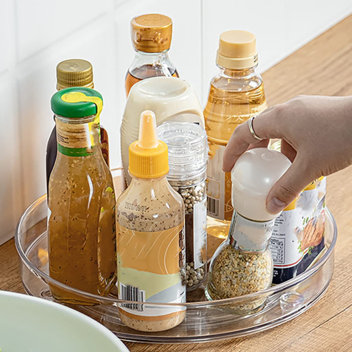 Lazy Susan Turntable Cupboard Organiser, 23.5cm Clear Turntable Organizer Multifunctional Rotating Spice Rack for Kitchen Pantry Countertop Cabinet Refrigerator Bathroom Vanity Countertops